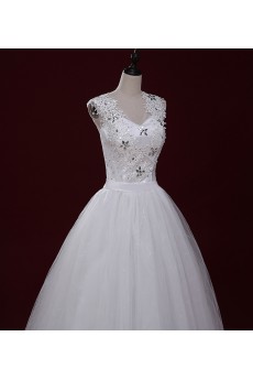 Lace, Tulle V-neck Floor Length Cap Sleeve Ball Gown Dress with Applique, Rhinestone, Sash