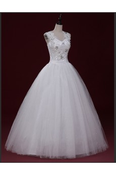 Lace, Tulle V-neck Floor Length Cap Sleeve Ball Gown Dress with Applique, Rhinestone, Sash