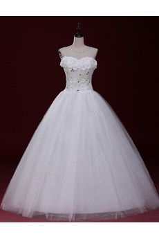 Tulle Sweetheart Floor Length Sleeveless Ball Gown Dress with Handmade Flowers, Sequins