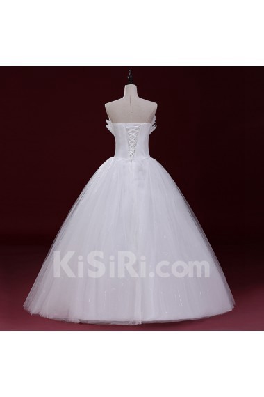 Tulle Scallop Floor Length Sleeveless Ball Gown Dress with Bow, Rhinestone