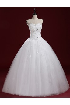 Lace Sweetheart Floor Length Sleeveless Ball Gown Dress with Handmade Flowers, Rhinestone