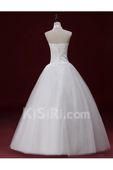 Tulle Halter Floor Length Sleeveless Ball Gown Dress with Applique