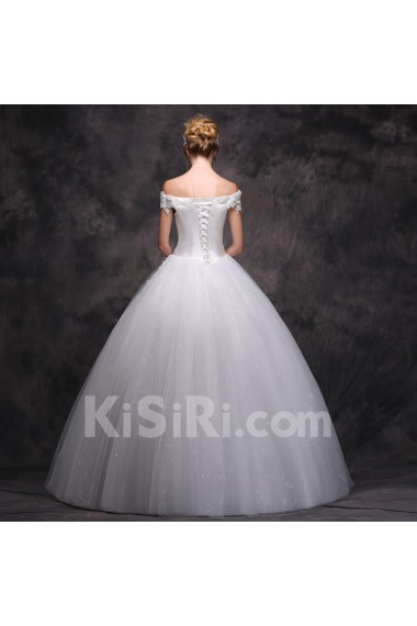 Lace Off-the-Shoulder Floor Length Ball Gown Dress with Rhinestone