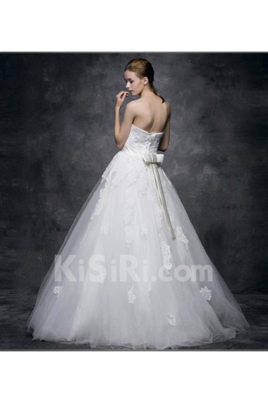 Lace, Satin Strapless Floor Length Sleeveless A-line Dress with Sash