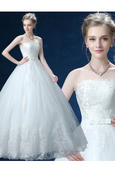 Organza, Lace Strapless Floor Length Sleeveless Ball Gown Dress with Bow