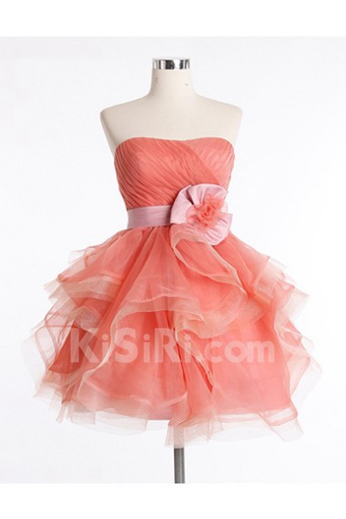 Tulle, Satin Strapless Mini/Short Sleeveless Ball Gown Dress with Sash