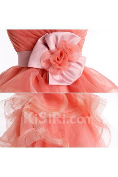 Tulle, Satin Strapless Mini/Short Sleeveless Ball Gown Dress with Sash