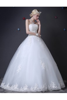 Lace Strapless Floor Length Sleeveless Ball Gown Dress with Handmade Flowers