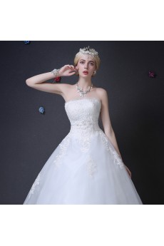 Lace Strapless Floor Length Sleeveless Ball Gown Dress with Handmade Flowers