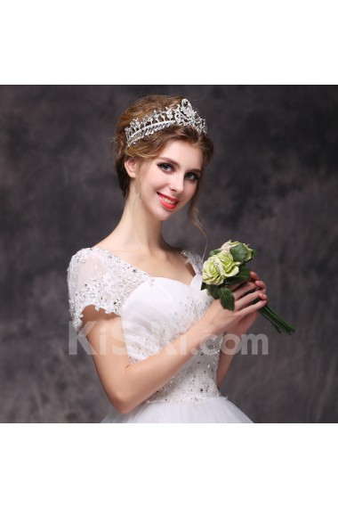Lace Square Floor Length Cap Sleeve Ball Gown Dress with Sequins