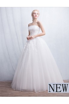 Tulle, Lace Strapless Floor Length Sleeveless Ball Gown Dress with Sash