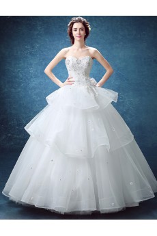 Lace, Organza Sweetheart Floor Length Sleeveless Ball Gown Dress with Bow, Rhinestone, Beads