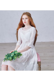 Chiffon Scoop Tea-Length Three-quarter A-line Dress with Flower