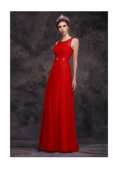 Chiffon Jewel Floor Length Sleeveless A-line Dress with Rhinestone