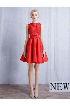 Tulle, Lace Jewel Mini/Short Sleeveless A-line Dress with Bow