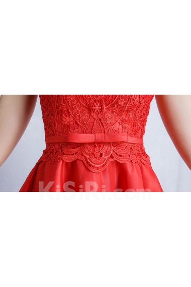 Tulle, Lace Jewel Mini/Short Sleeveless A-line Dress with Bow