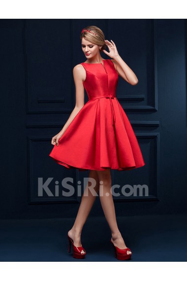 Taffeta Jewel Mini/Short Sleeveless A-line Dress with Bow