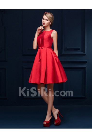 Taffeta Jewel Mini/Short Sleeveless A-line Dress with Bow