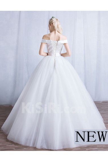 Tulle, Satin Off-the-Shoulder Floor Length Ball Gown Dress with Sash