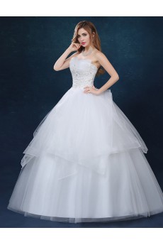 Tulle Scallop Floor Length Sleeveless Ball Gown Dress with Rhinestone