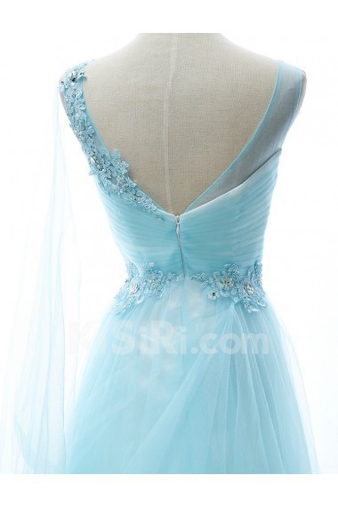 Lace, Tulle V-neck Sweep Train Sleeveless A-line Dress with Bead