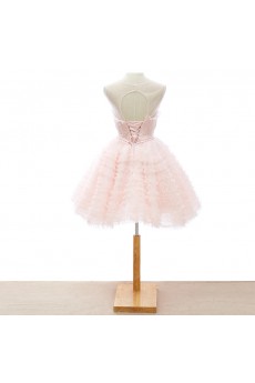 Lace, Tulle Jewel Mini/Short Sleeveless Ball Gown Dress with Bow