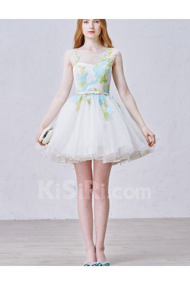 Lace, Chiffon Scoop Mini/Short Sleeveless Ball Gown Dress with Bow