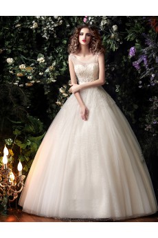 Organza, Tulle Scoop Floor Length Sleeveless Ball Gown Dress with Beads, Sequins