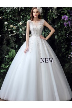 Tulle, Lace Scoop Floor Length Cap Sleeve Ball Gown Dress with Rhinestone