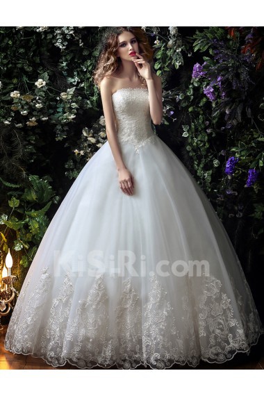 Tulle, Lace Strapless Floor Length Sleeveless Ball Gown Dress