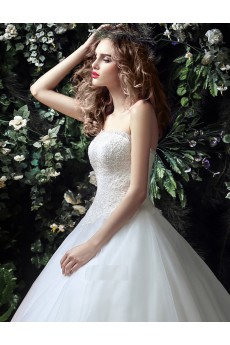Tulle, Lace Strapless Floor Length Sleeveless Ball Gown Dress
