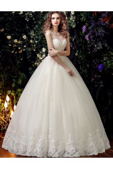 Tulle, Lace Scoop Floor Length Sleeveless Ball Gown Dress with Beads