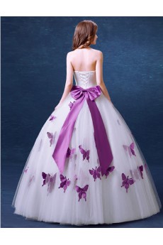 Tulle Strapless Floor Length Sleeveless Ball Gown Dress with Pearl, Bow