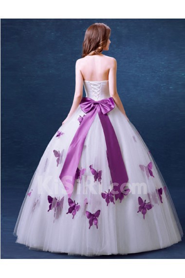 Tulle Strapless Floor Length Sleeveless Ball Gown Dress with Pearl, Bow