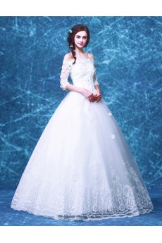Organza Off-the-Shoulder Floor Length Half Sleeve Ball Gown Dress with Sequins