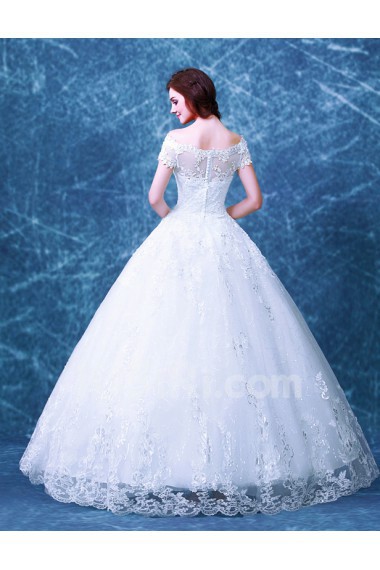 Tulle, Lace Off-the-Shoulder Floor Length Ball Gown Dress with Sequins