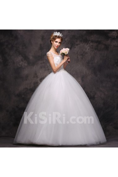 Lace Scoop Floor Length Sleeveless Ball Gown Dress with Beads