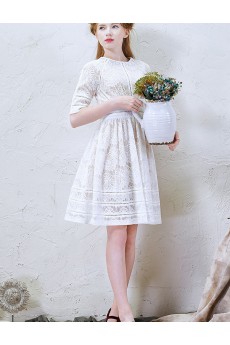 Lace Jewel Mini/Short Short Sleeve A-line Dress with Sash