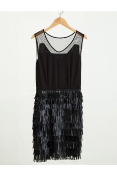 Tulle Scoop Mini/Short Sleeveless Column Dress with Edging