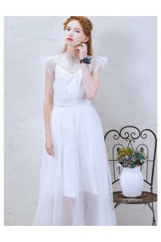 Lace, Chiffon Jewel Ankle-Length Cap Sleeve A-line Dress