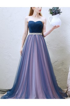 Tulle Sweetheart Sweep Train Sleeveless A-line Dress with Ruched, Rhinestone
