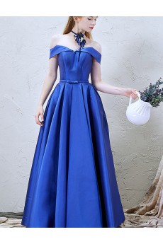 Satin Off-the-Shoulder Floor Length A-line Dress with Bow