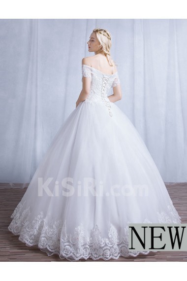 Tulle, Lace Off-the-Shoulder Floor Length Short Sleeve Ball Gown Dress with Beads