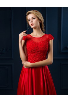 Tulle, Lace Jewel Floor Length Cap Sleeve A-line Dress with Bead