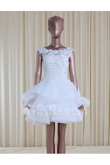 Tulle, Satin Scoop Mini/Short Sleeveless Ball Gown Dress with Rhinestone