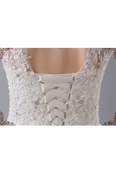 Organza, Lace High Collar Floor Length Cap Sleeve Ball Gown Dress with Rhinestone