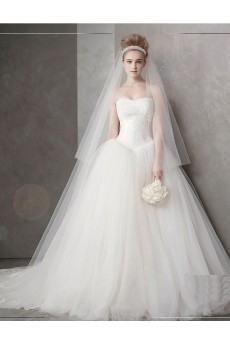 Tulle, Lace Sweetheart Sweep Train Sleeveless Ball Gown Dress