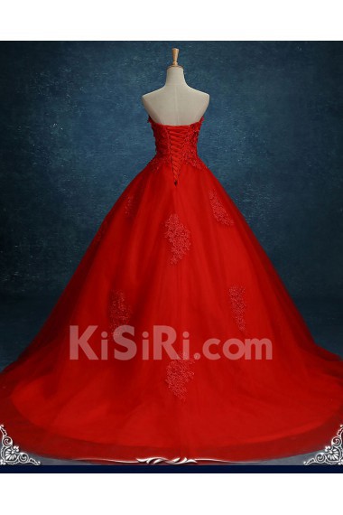 Chiffon, Tulle, Lace Strapless Sweep Train Sleeveless A-line Dress with Applique