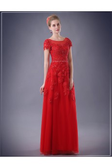 Chiffon Scoop Floor Length Short Sleeve Sheath Dress with Sequins, Lace
