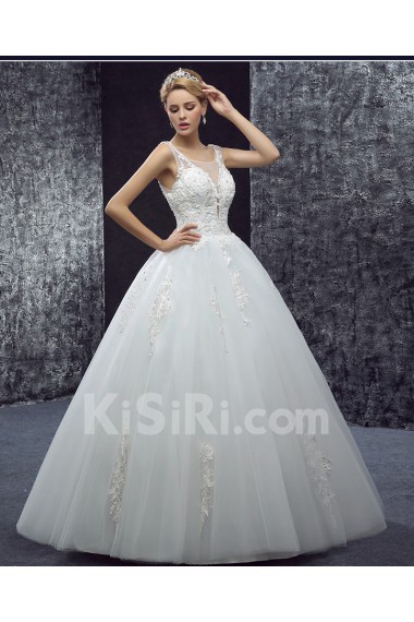 Lace, Tulle Scoop Floor Length Sleeveless Ball Gown Dress with Sequins